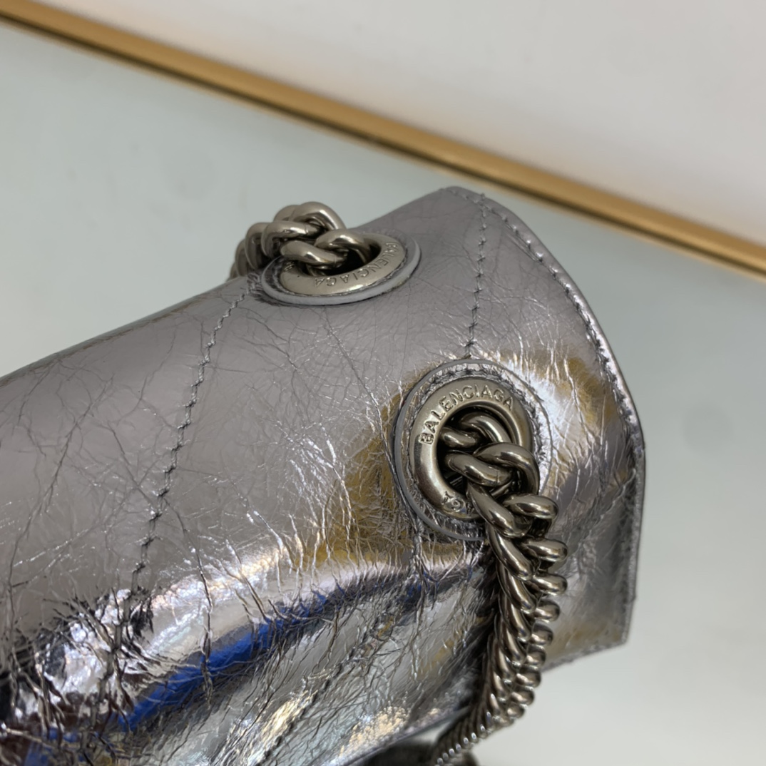 Ba1en*iaga Crush Small Chain Bag Quilted In Sliver Tone For Women 9.8in/25cm 716351210IW8110