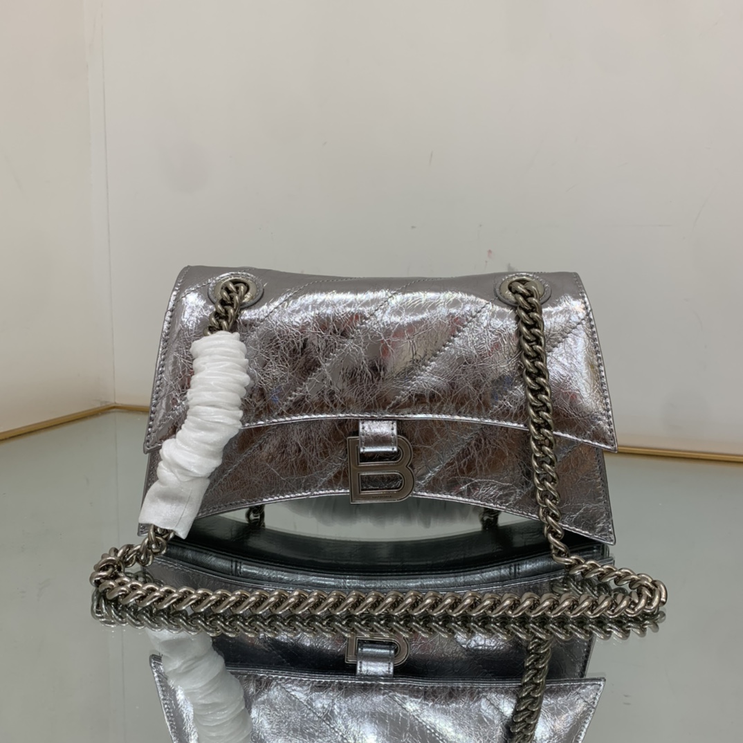 Ba1en*iaga Crush Small Chain Bag Quilted In Sliver Tone For Women 9.8in/25cm 716351210IW8110