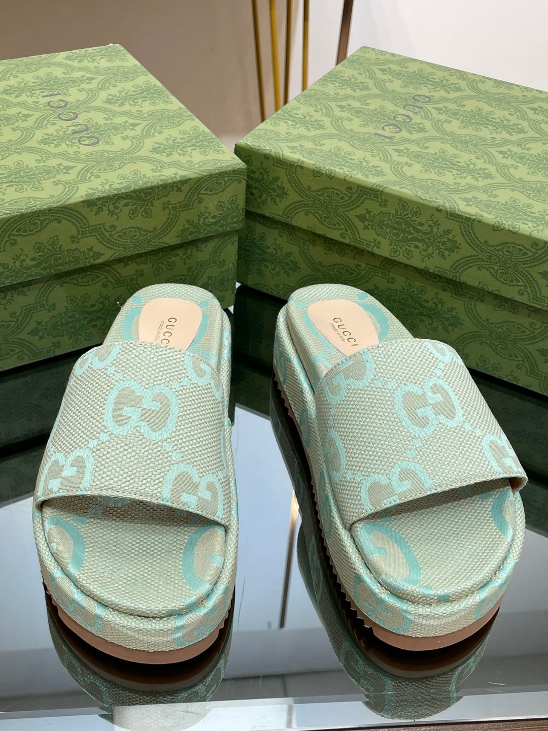 Gvc*1 Jumbo Gg Platform Slide Sandal Light Green For Women