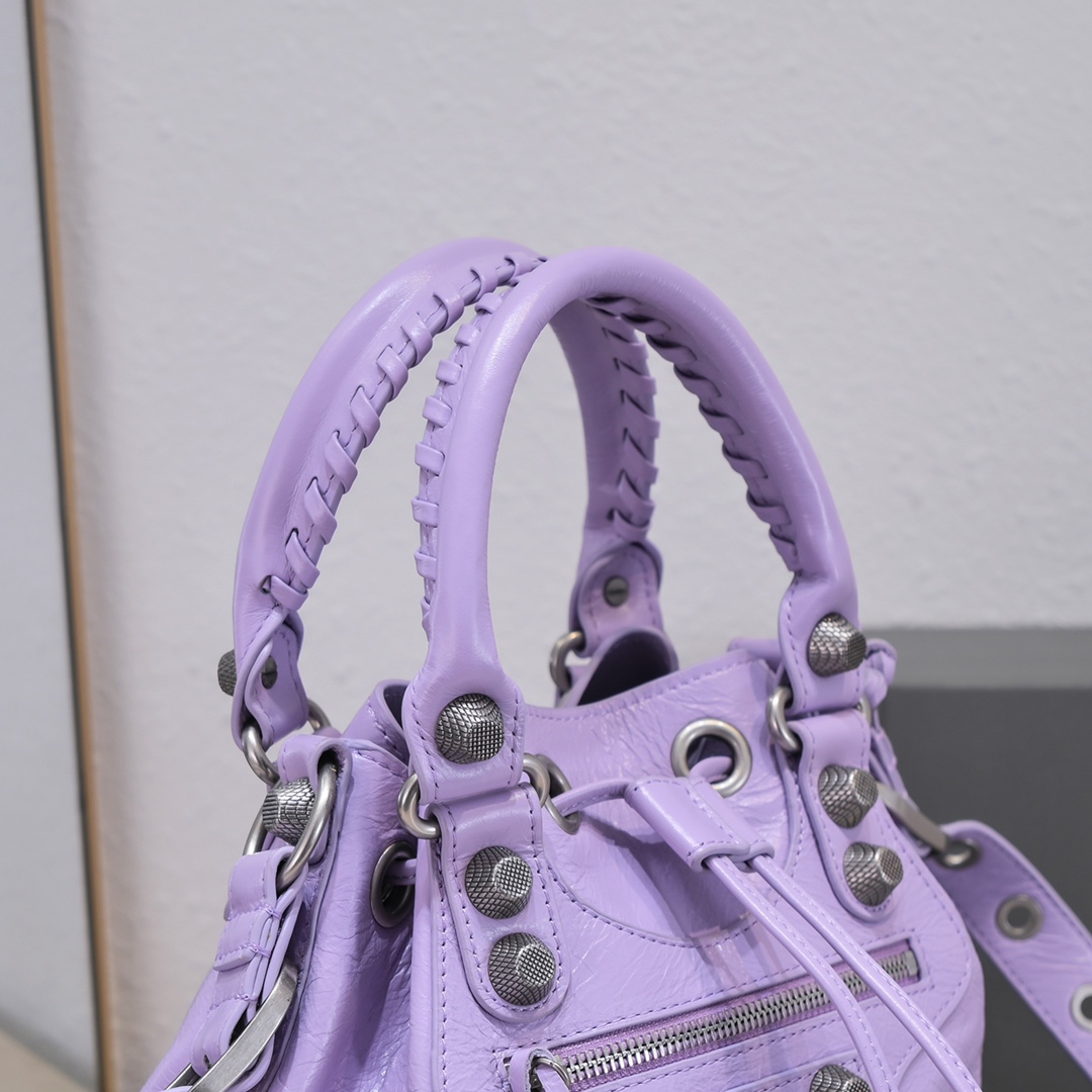 Ba1en*iaga Le Cagole Small Bucket Bag In White/Black/Purple For Women 11.8in/30 cm