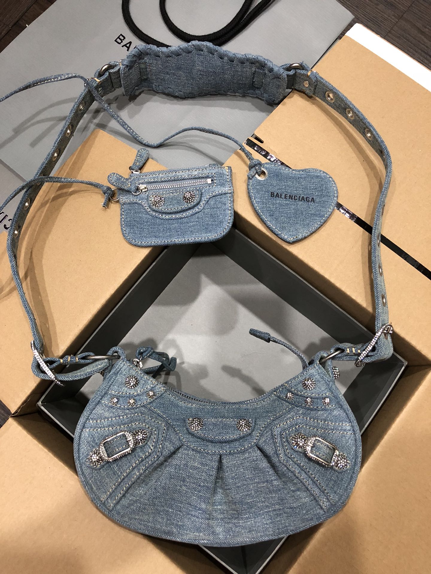 Ba1en*iaga Le Cagole Small Shoulder Bag Denim In Blue For Women 13in/33cm