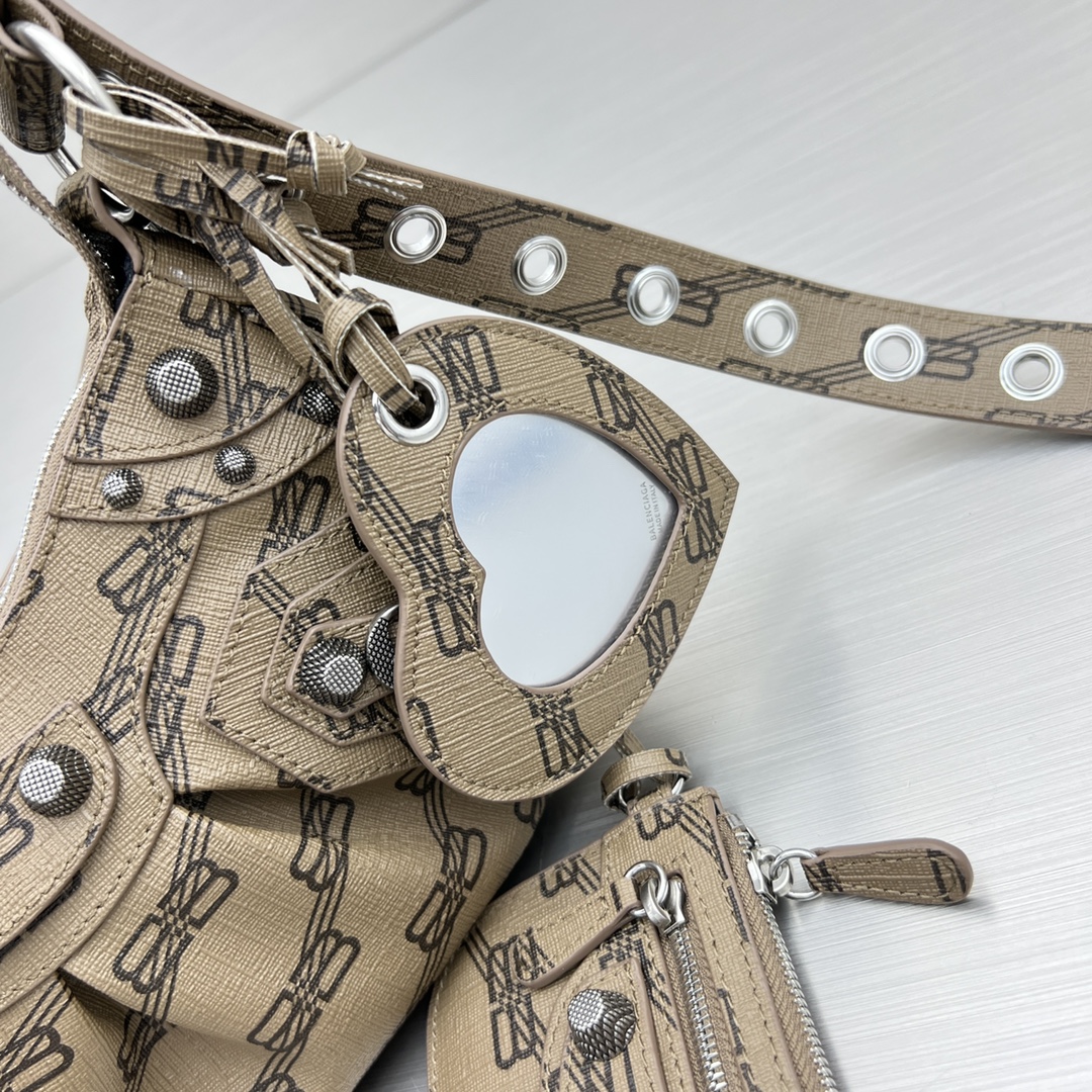 Ba1en*iaga Le Cagole XS Shoulder Bag Bb Monogram Coated Canvas In Beige For Women 10.2 in/26 cm