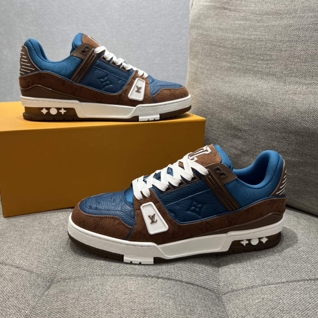 L0vis Vvtt0n LV Trainer Sneaker Brown And Dark Blue For Men