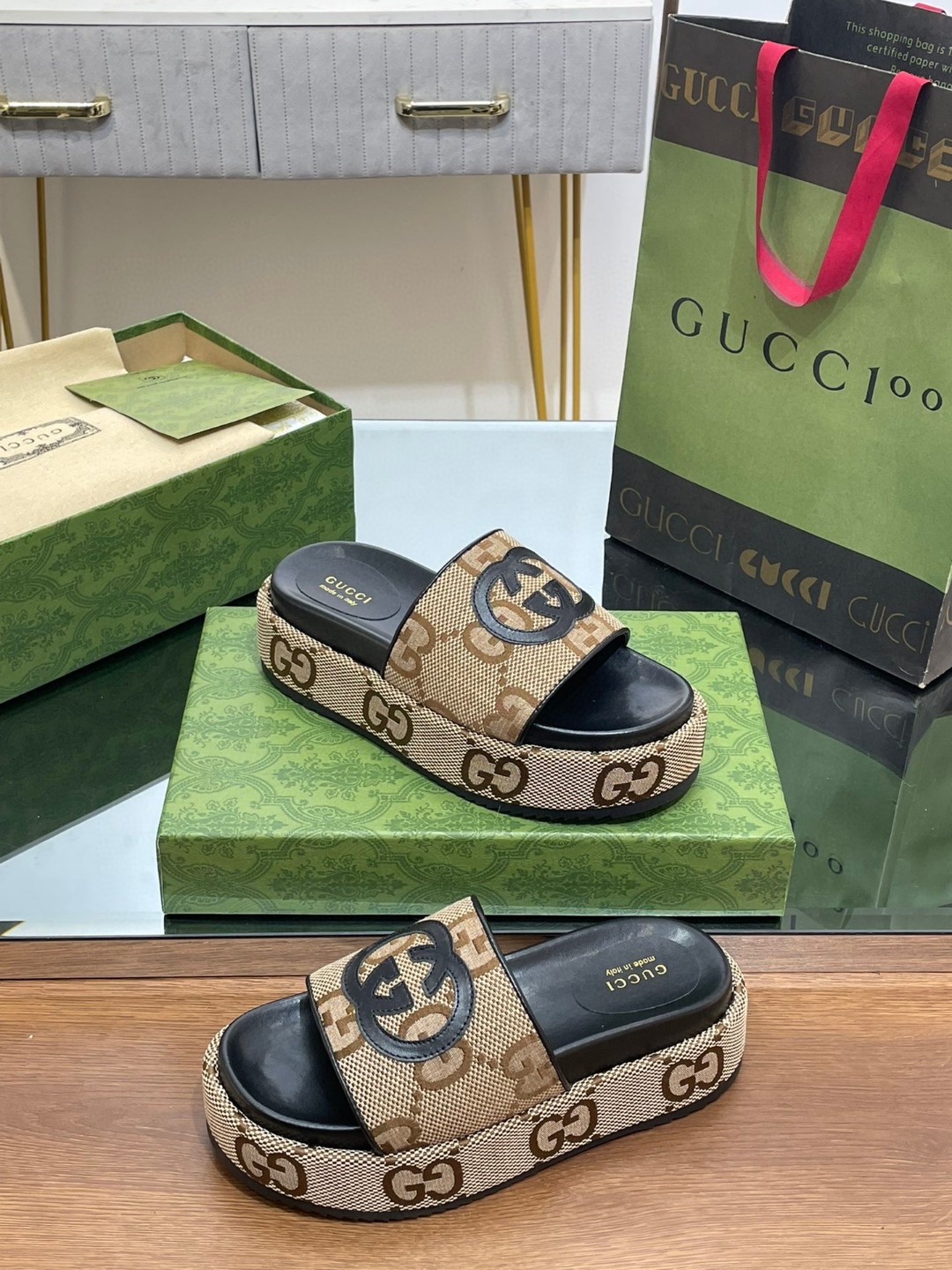 Gvc*1 Platform Slide Sandal Brown For Women ‎