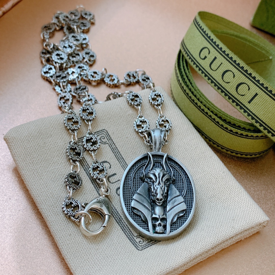 Gvc*1 Anubis Deity Necklace Silver Tone For Women