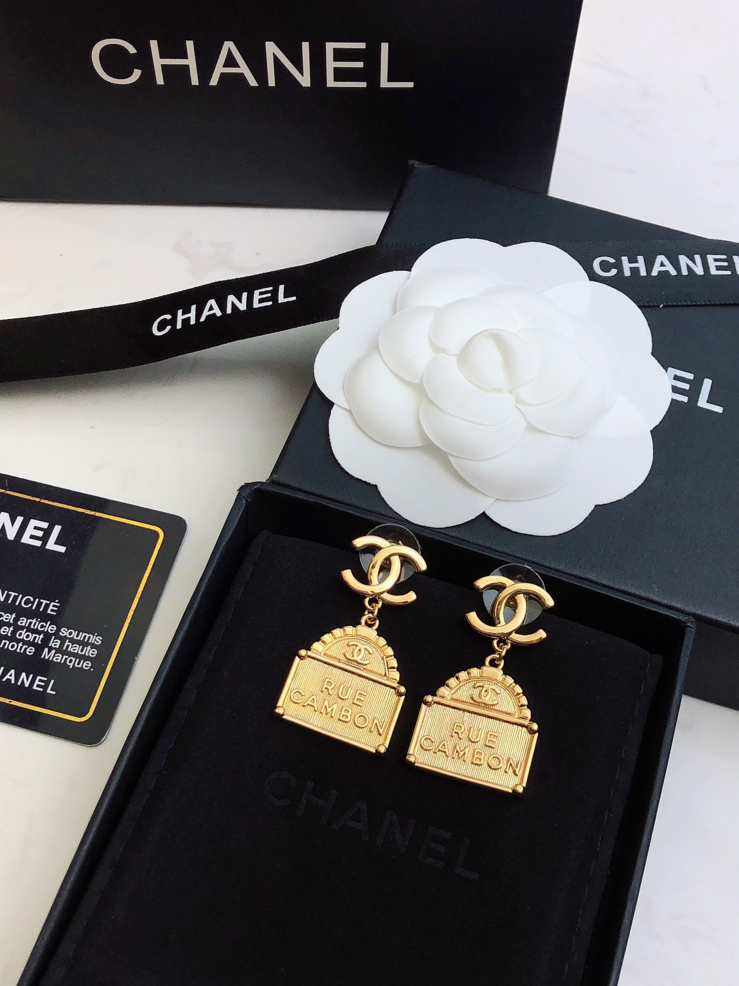 Ch**el Bag Shape Earrings Gold For Women