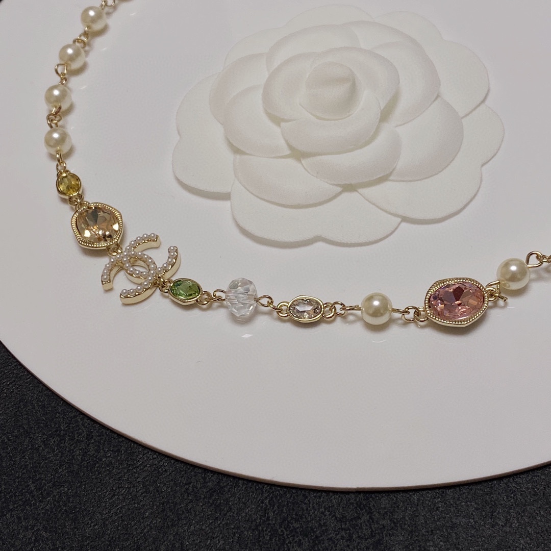 Ch**el Crystal Necklace Gold For Women