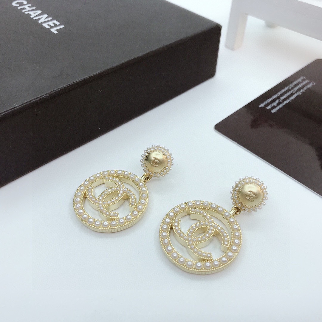 Ch**el Dangling Big Circle Frame Earrings Gold Tone For Women
