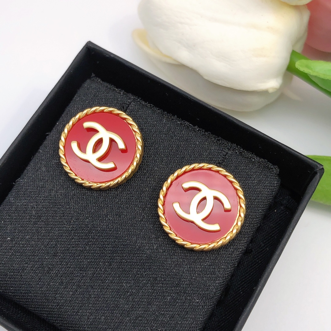 Ch**el Double C Round Earrings Red For Women