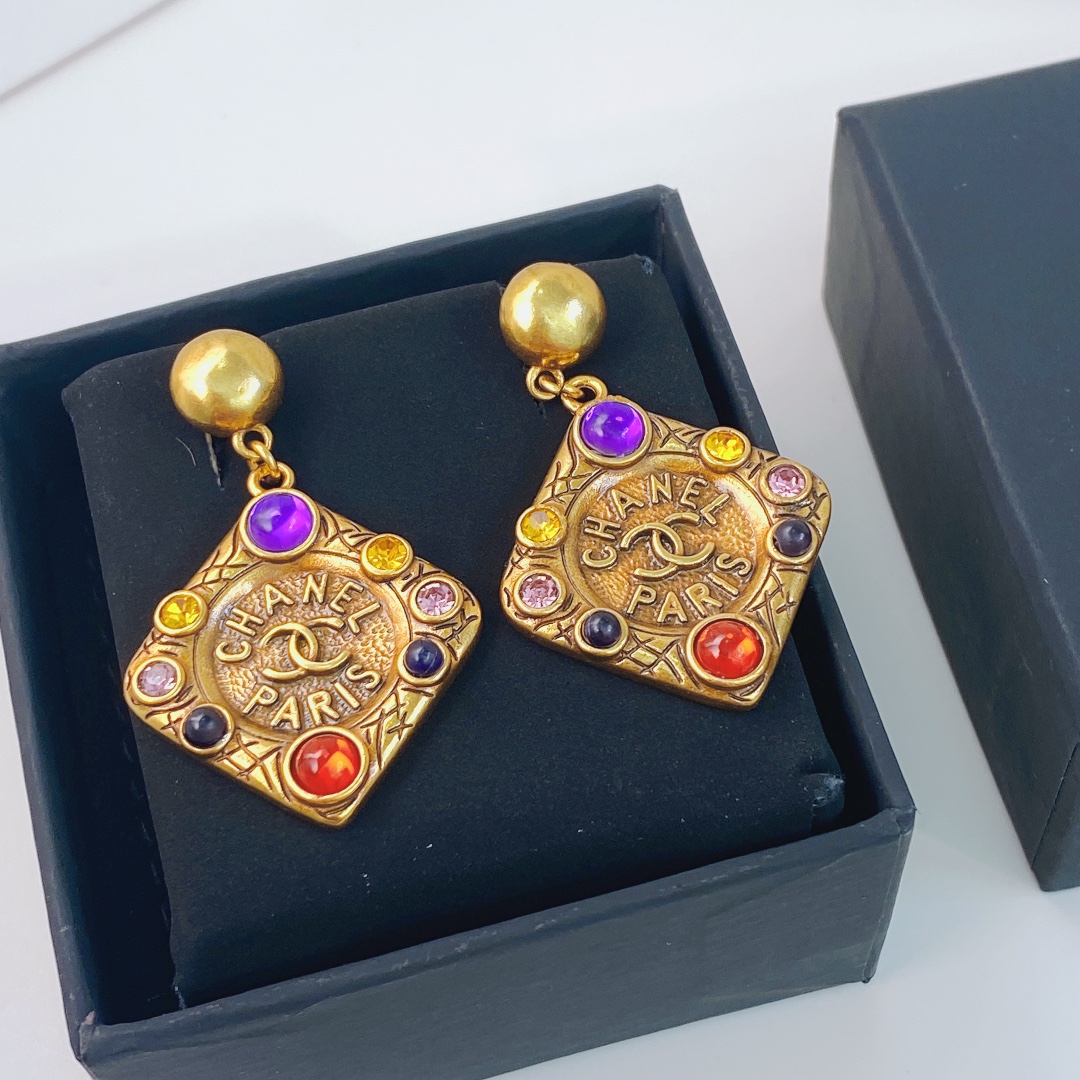 Ch**el Glass Earrings Gold For Women