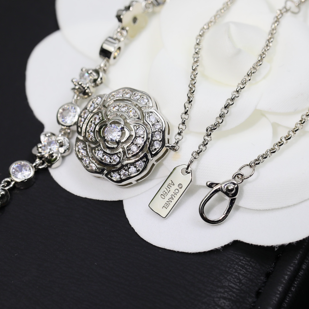 Ch**el Hollow Camellia Necklace Silver For Women