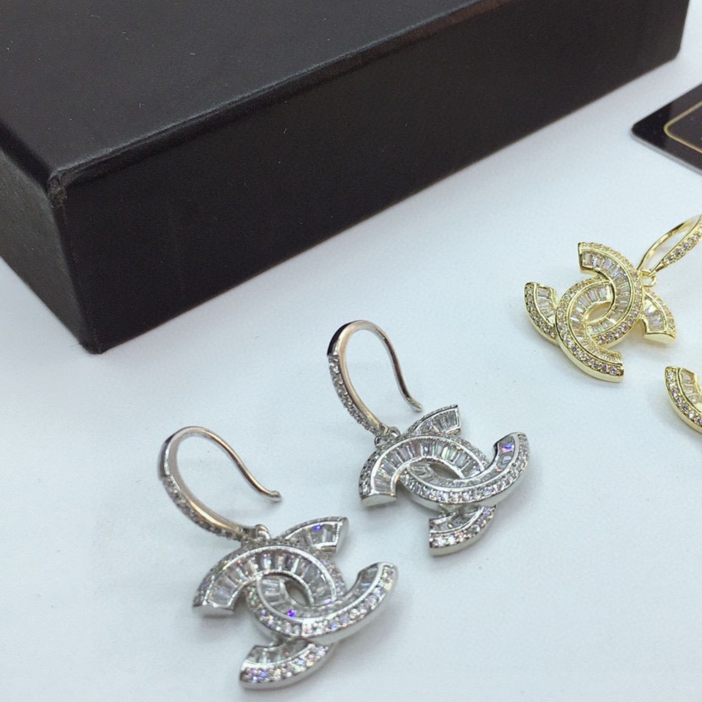 Ch**el Interlocking Douple C Earrings Silver Tone For Women