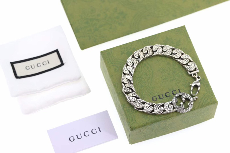 Gvc*1 Interlocking G Chain Bracelet Silver Tone For Men 454285 J8400 0811