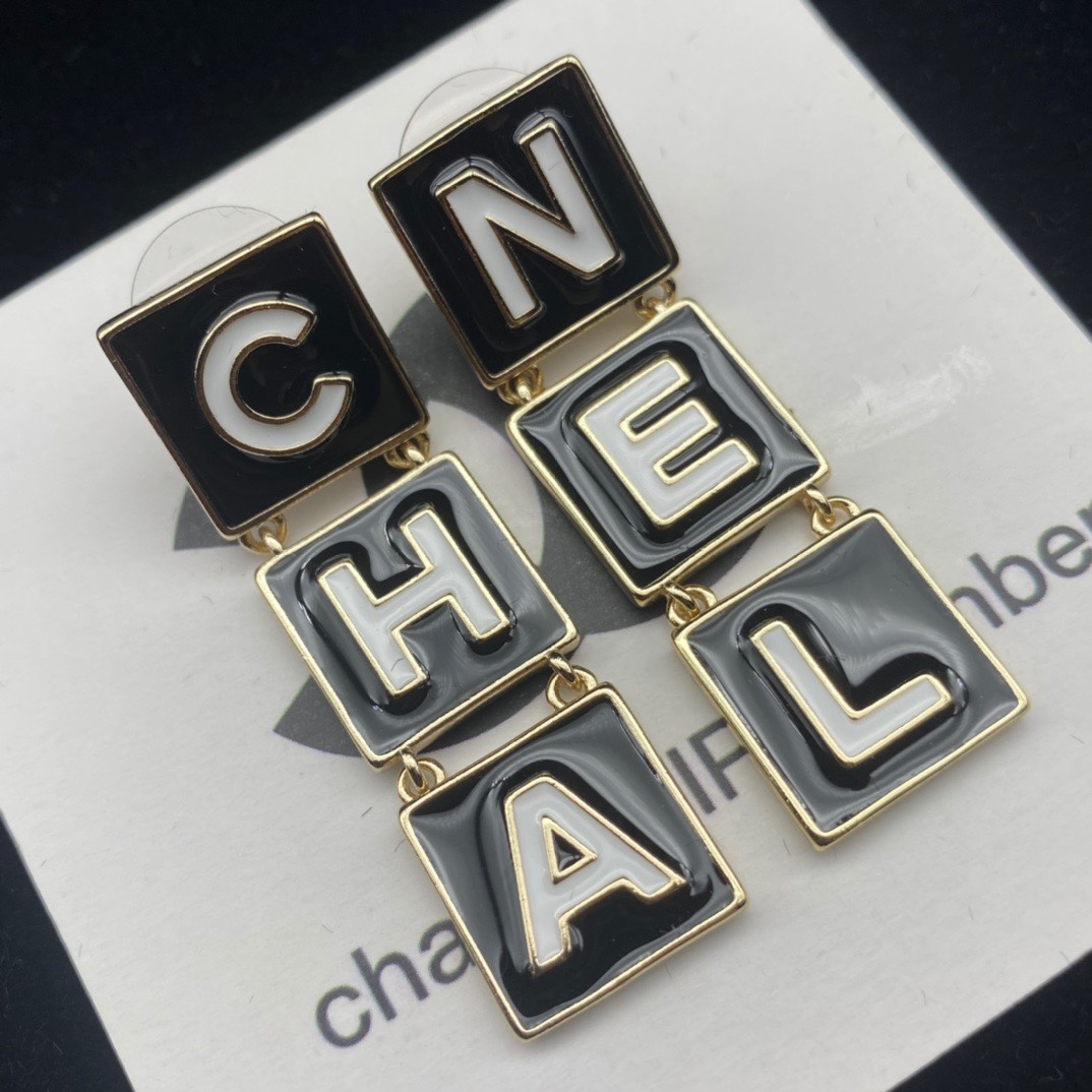 Ch**el Lady Letter Earrings Black For Women