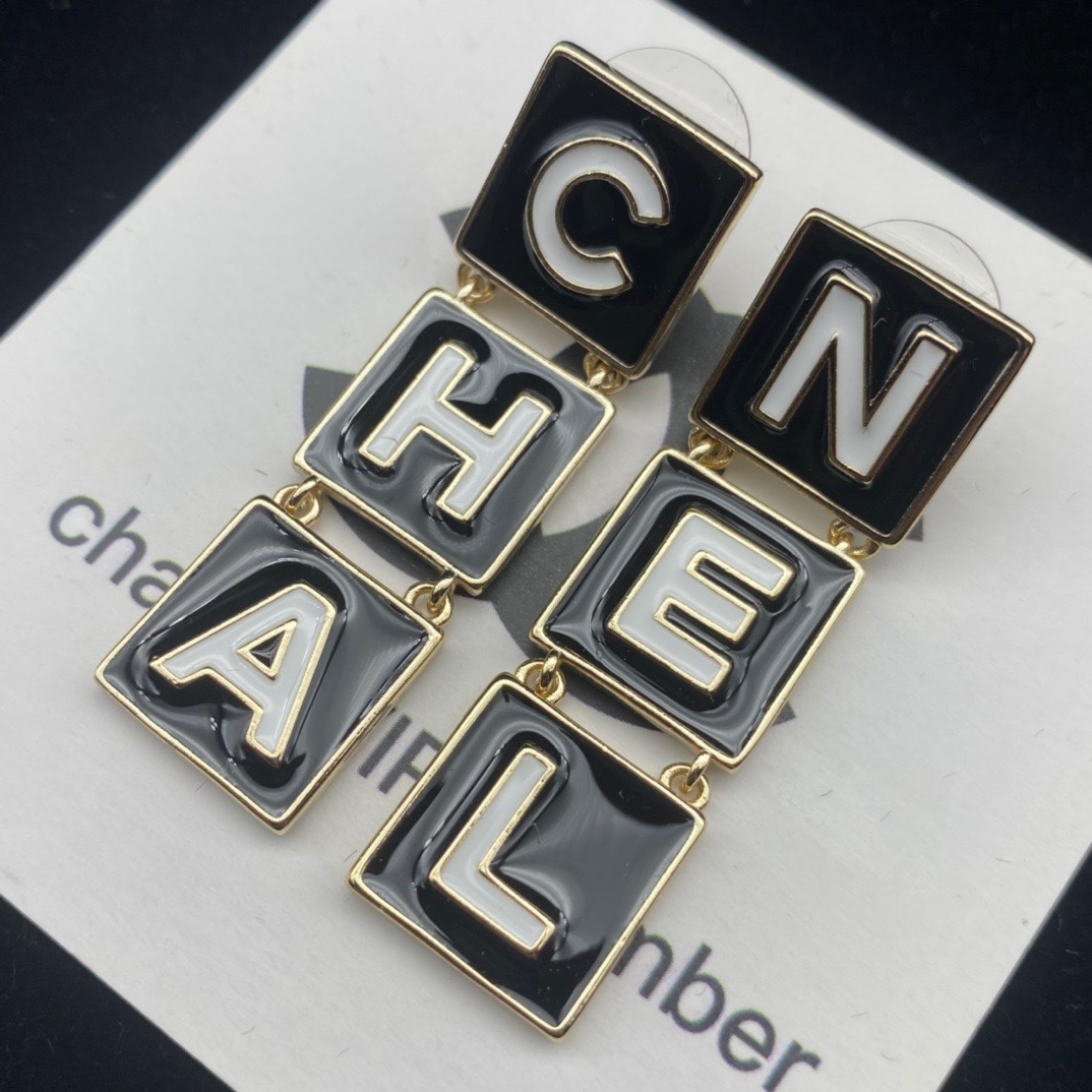 Ch**el Lady Letter Earrings Black For Women