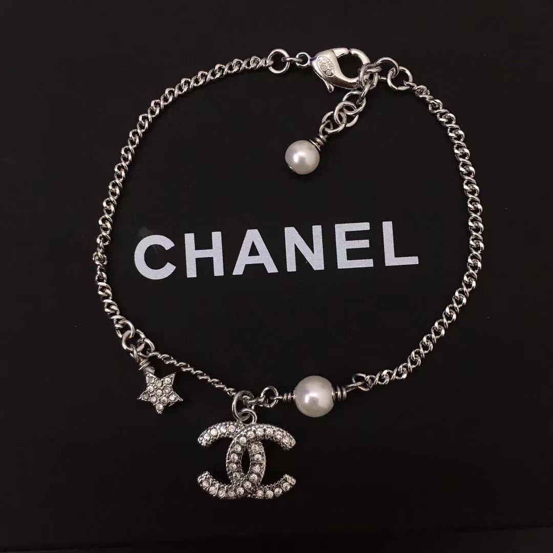 Ch**el Logo Bracelet Silver Tone For Women
