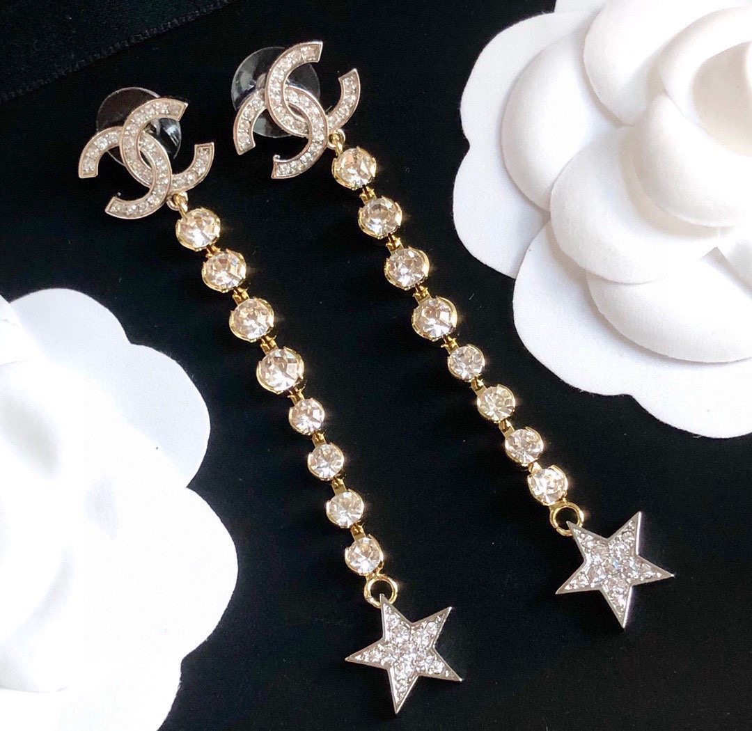 Ch**el Long Star Earrings Gold For Women