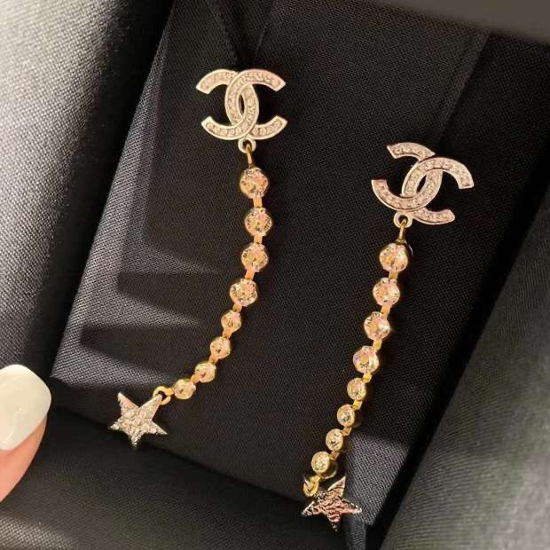 Ch**el Long Star Earrings Gold For Women