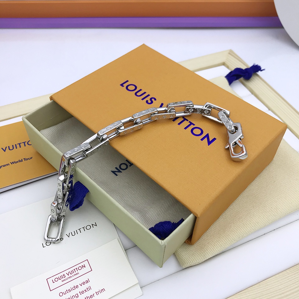 L0vis Vvtt0n Monogram Chain Bracelet Silver Tone For Men M00308