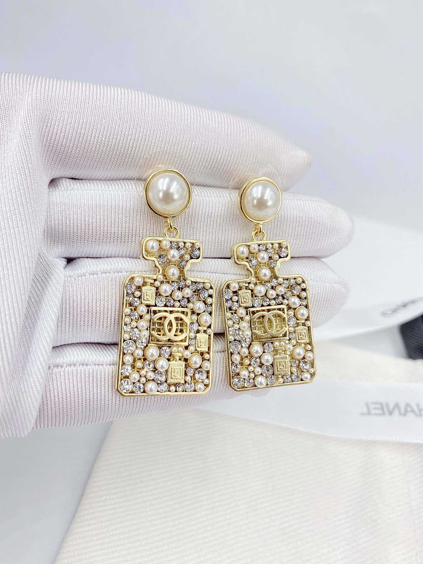 Ch**el Perfume Bottle Earrings Gold Tone For Women