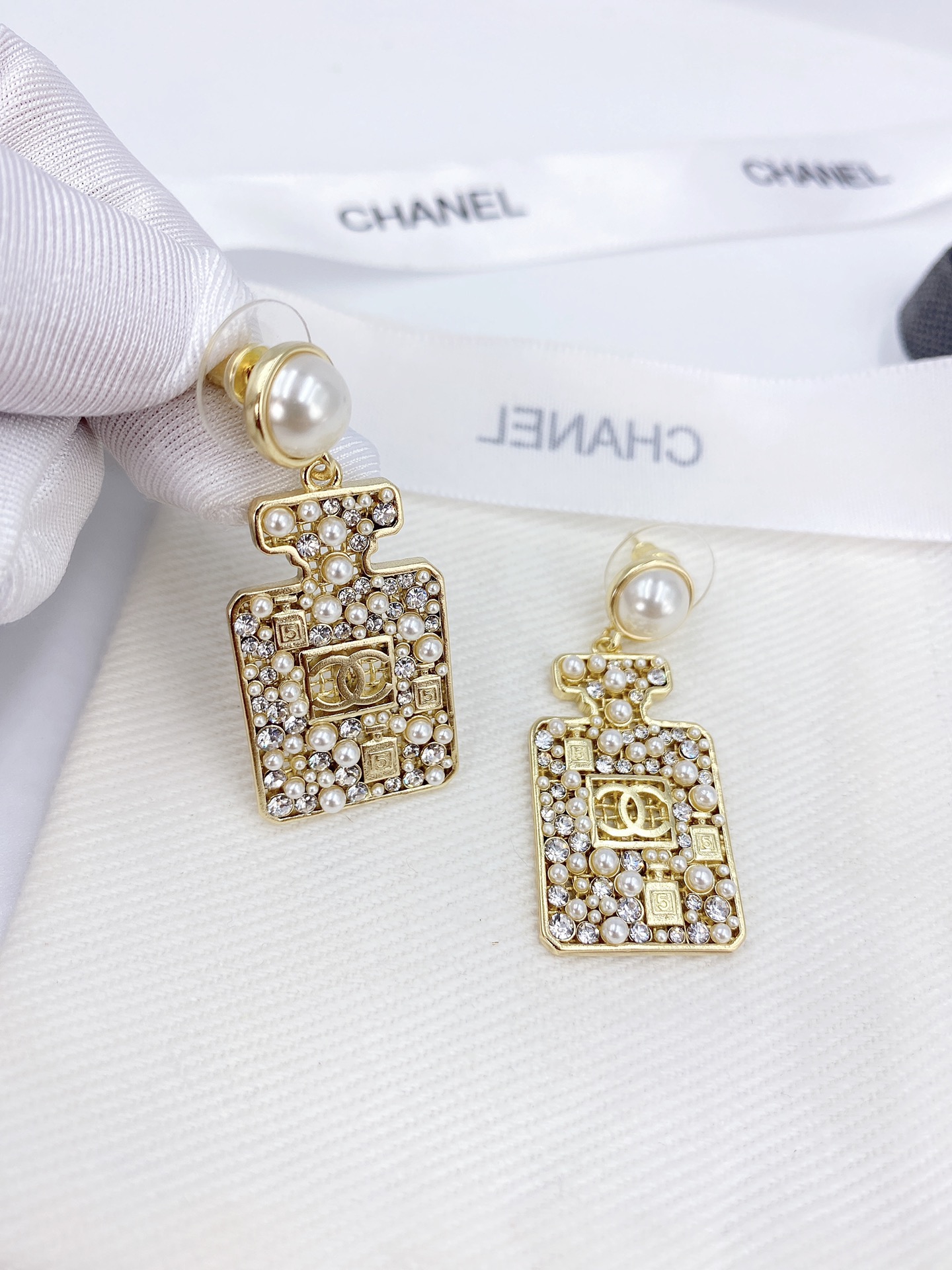 Ch**el Perfume Bottle Earrings Gold Tone For Women