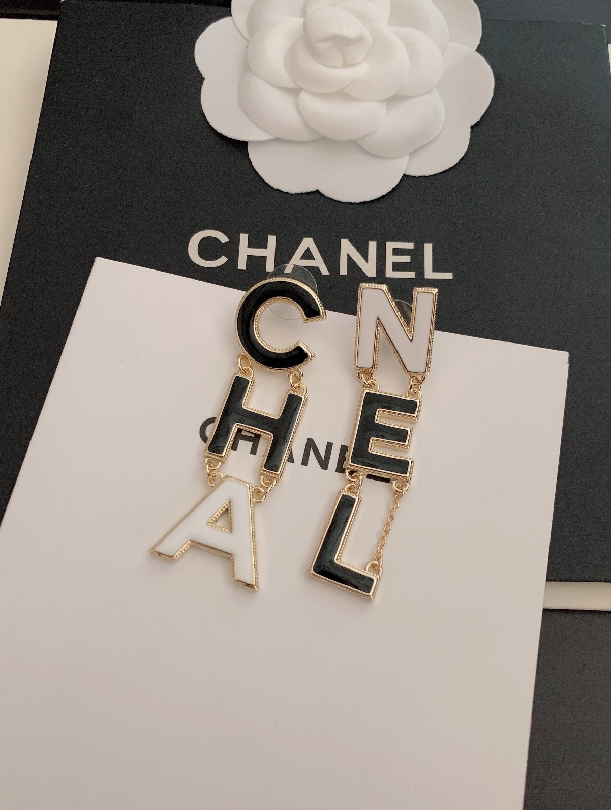 Ch**el Six Letter Earrings Black For Women