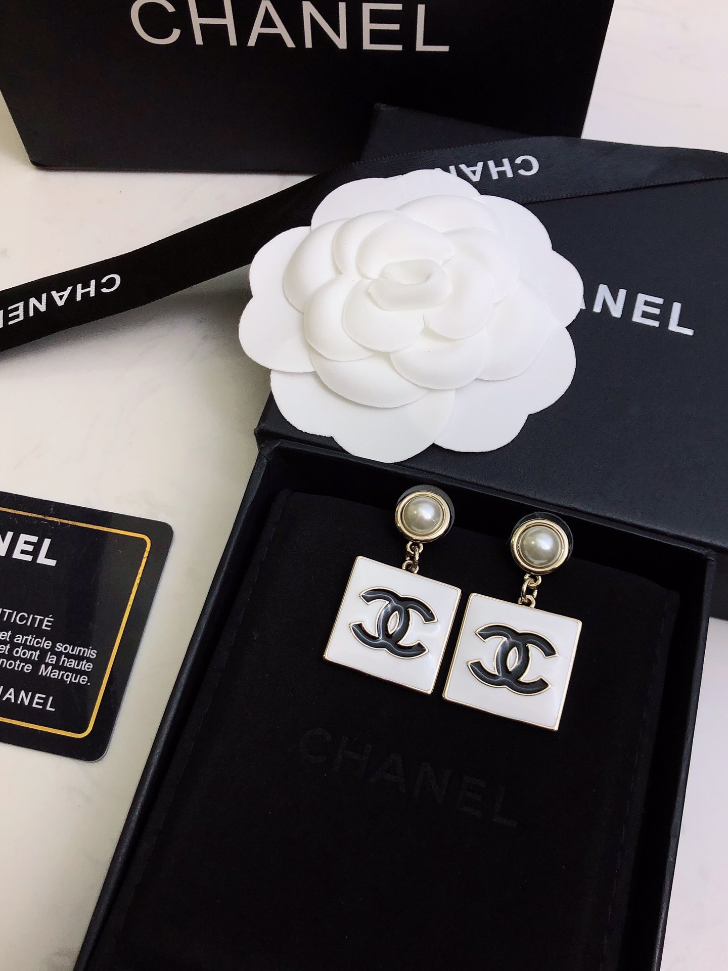 Ch**el Square Earrings White For Women