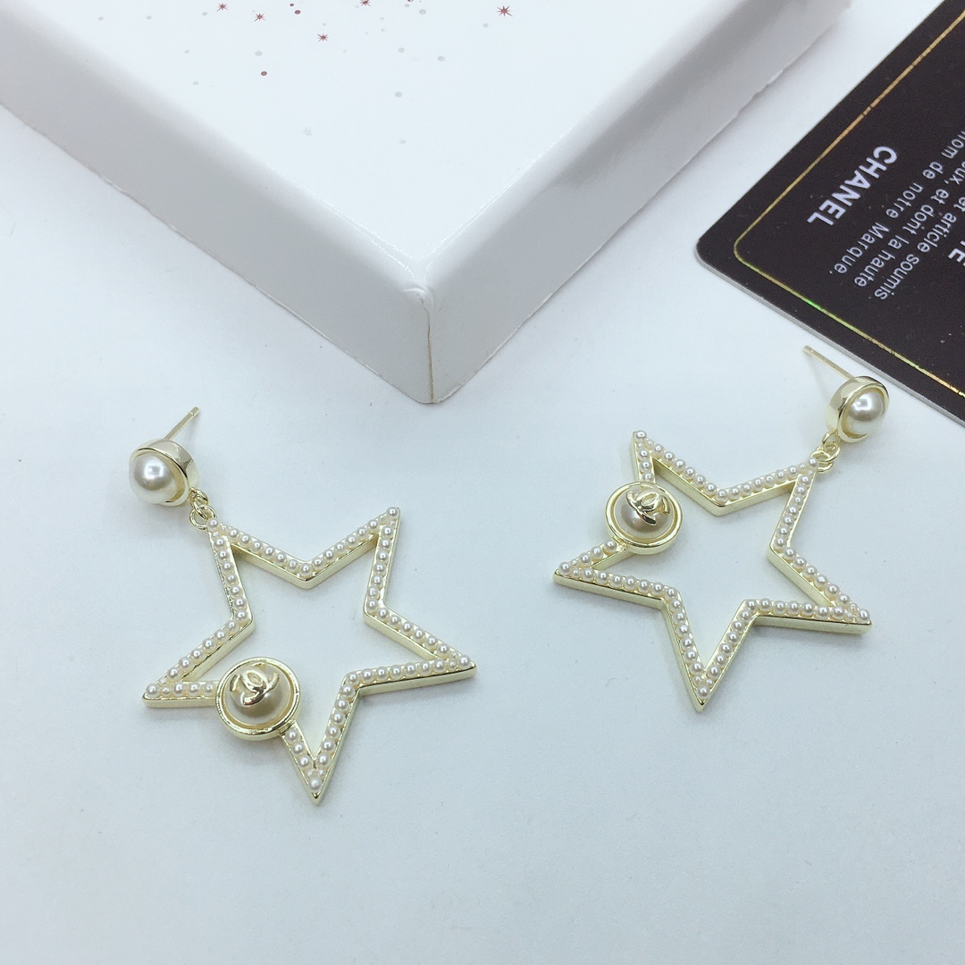 Ch**el Star Frame Earrings Gold Tone For Women
