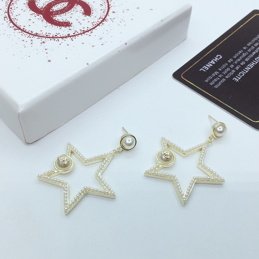 Ch**el Star Frame Earrings Gold Tone For Women
