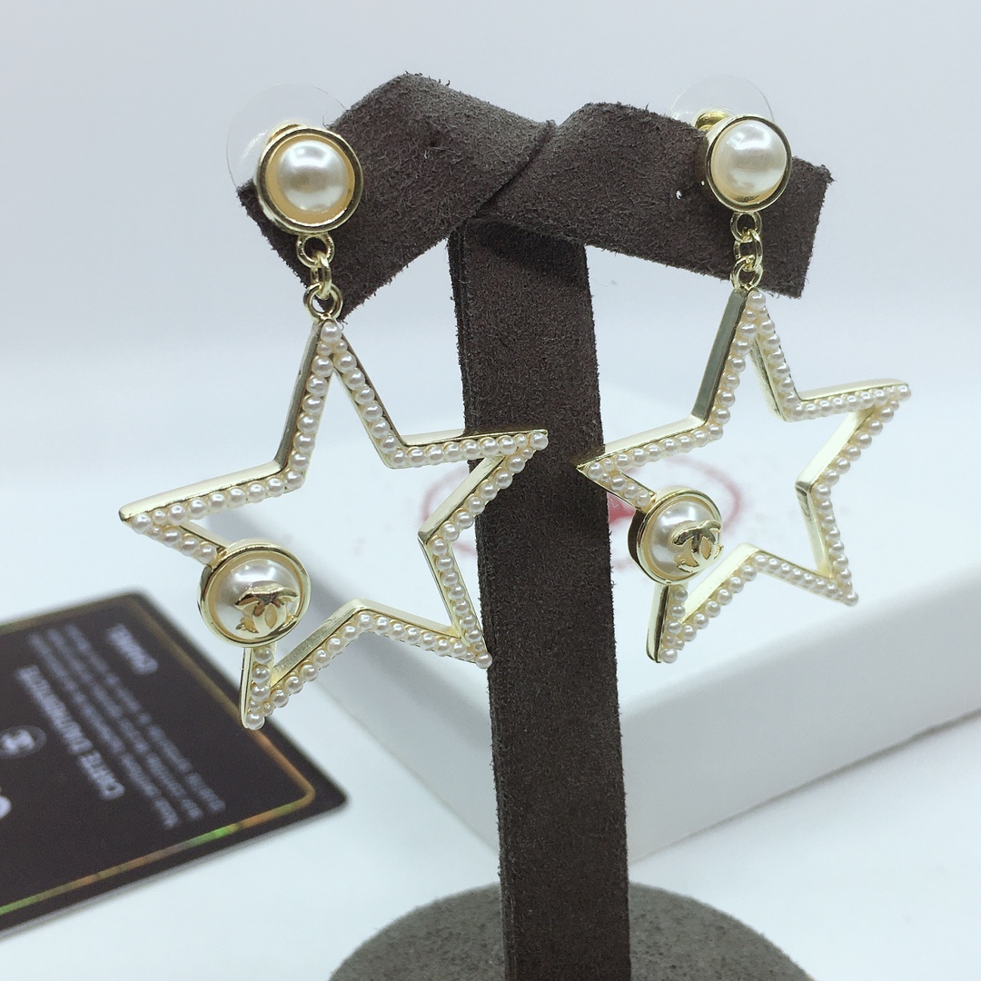 Ch**el Star Frame Earrings Gold Tone For Women