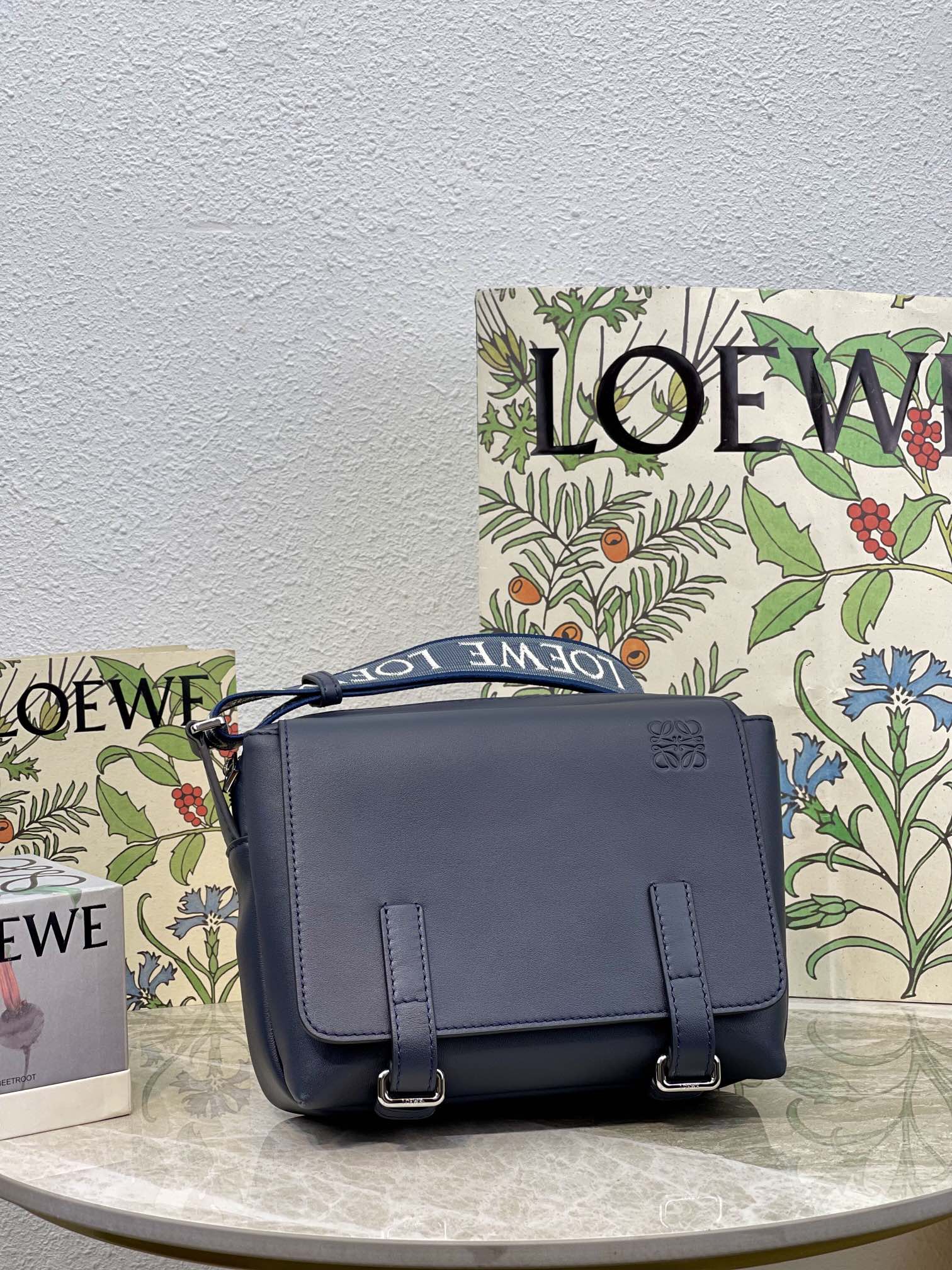 L0ew* XS Military Messenger Bag Black/Green/Navy Blue For Women 9.1in / 23cm B553A72X22