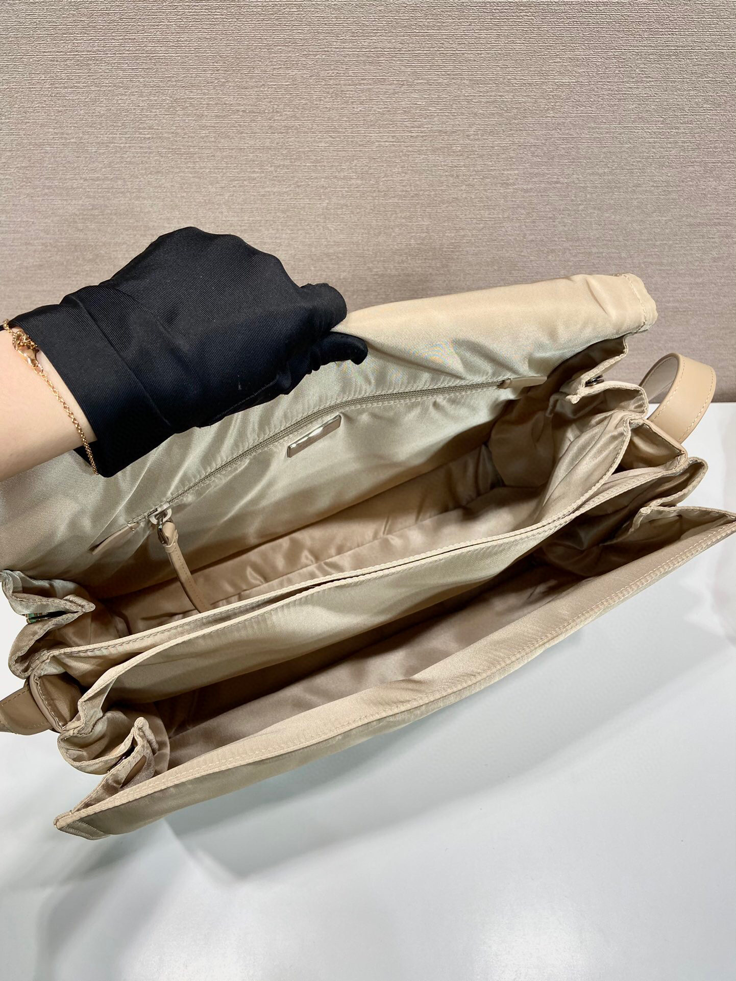 Pra*a Large Padded Shoulder Bag In Beige For Women 14.1in/ 36cm 1BD256_RDLN_F0F24_V_OOO