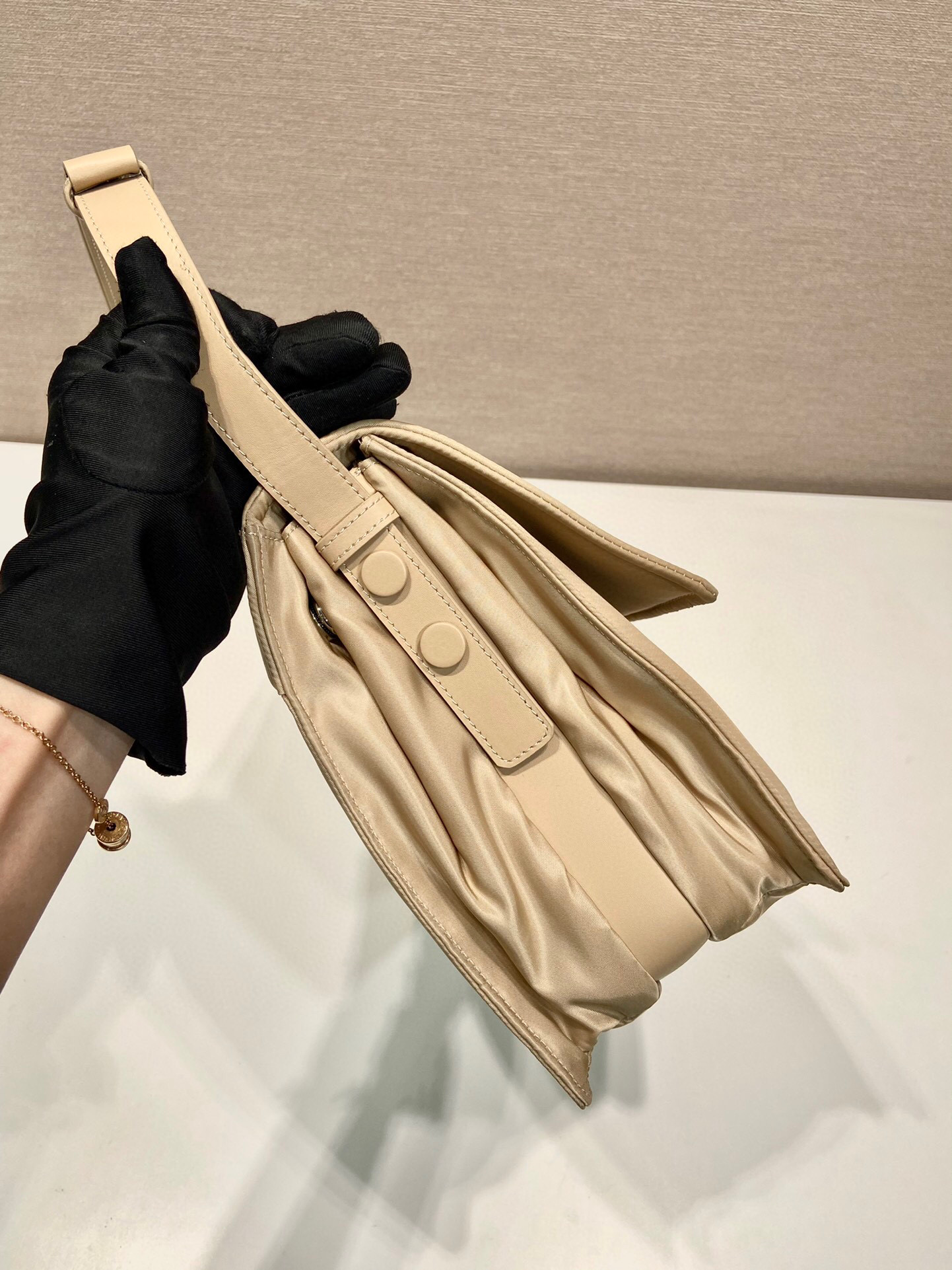 Pra*a Medium Padded Shoulder Bag In Beige For Women 11.8in/ 30cm