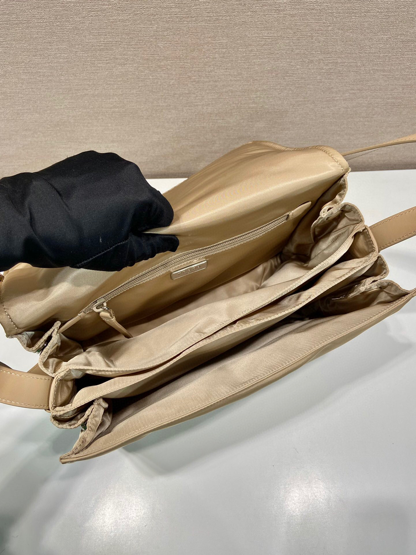 Pra*a Medium Padded Shoulder Bag In Beige For Women 11.8in/ 30cm