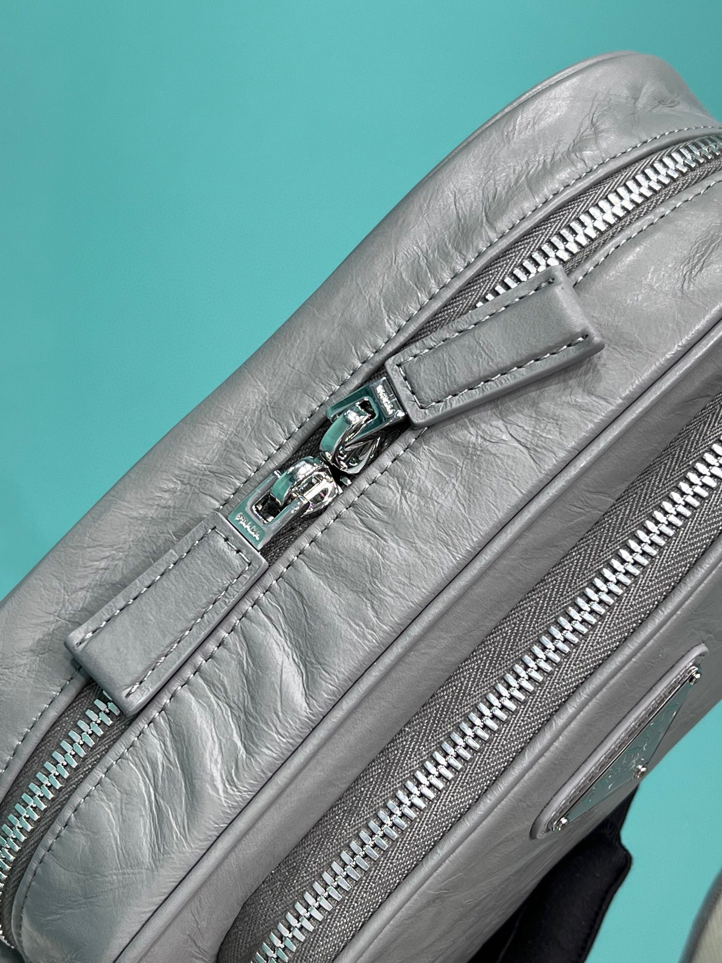 Pra*a Nappa Antique Multi-Pocket Shoulder Bag In Grey/Black/Pink For Women 8.6 in/ 22cm 1BH198_UVL_F0480_V_4OO