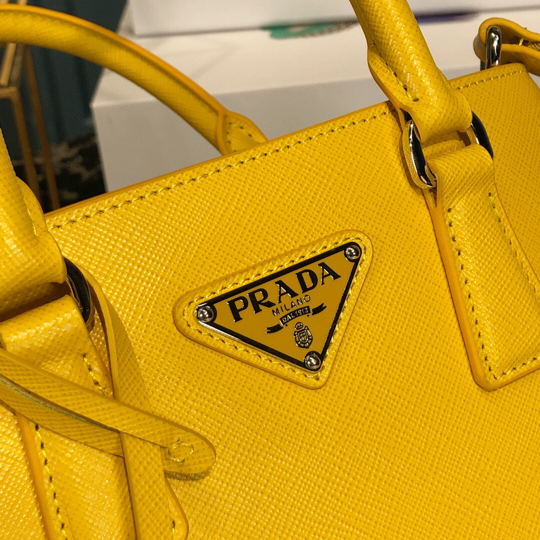 Pra*a Saffiano Lux Galleria In Yellow For Women 9in/ 23cm