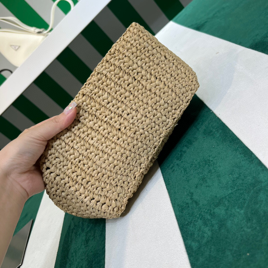 Pra*a Small Raffia Tote Beige For Women 22cm/ 8.7in 1BG444_2A2T_F0018_V_OOO