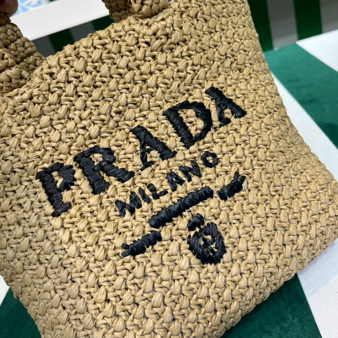 [True-to-ORIGINAL] Pra*a Small Raffia Tote Bag In Beige For Women 9.4 in/24cm 1BG422_2A2T_F0018_V_OOL