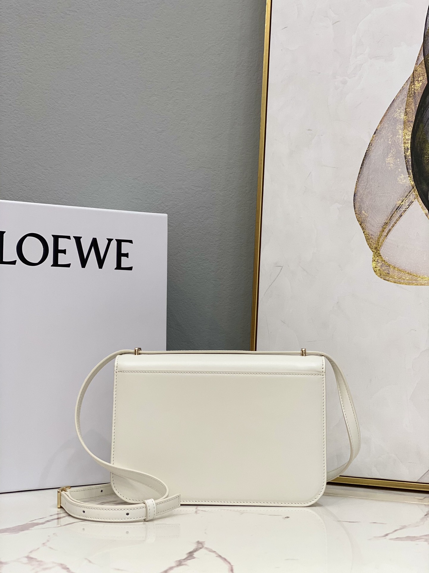 L0ew* Goya Bag Black/White/Brown For Women 8.9in / 22.5cm A896N01X03