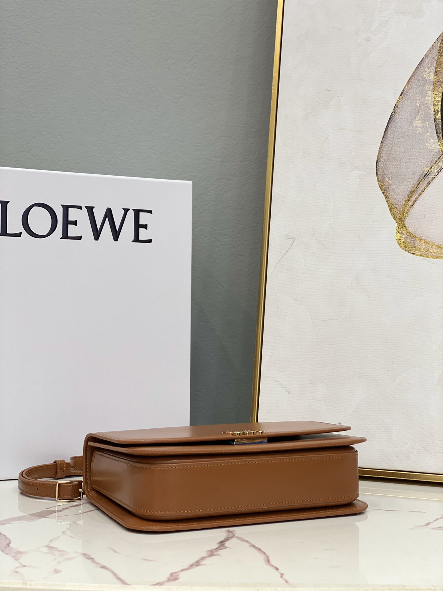 L0ew* Goya Bag Black/White/Brown For Women 8.9in / 22.5cm A896N01X03