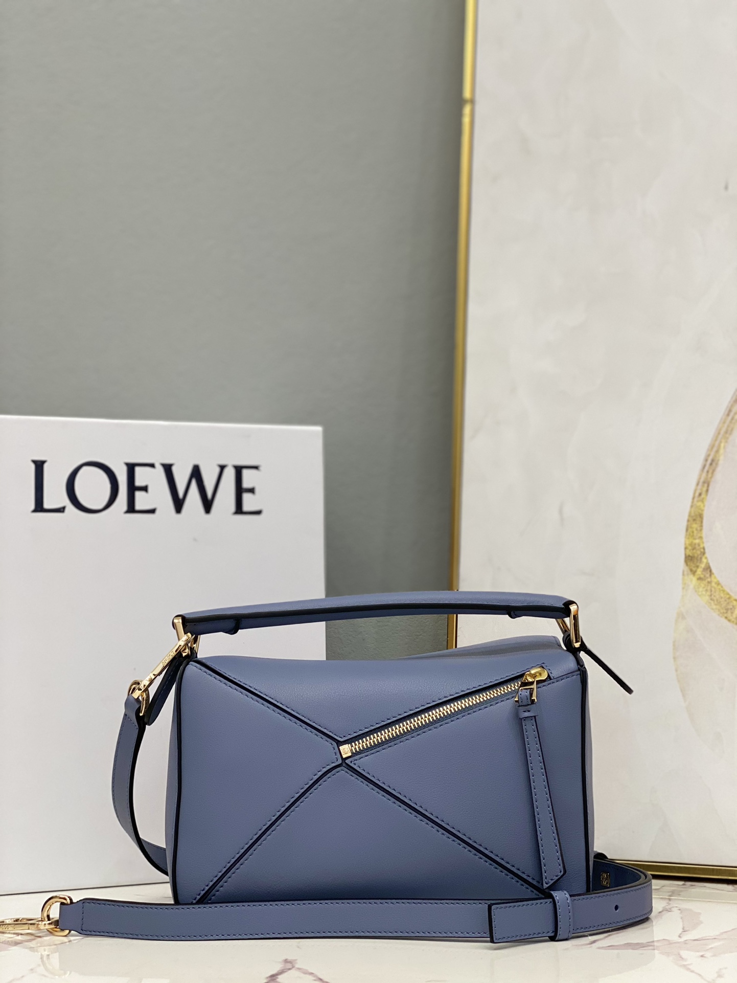 L0ew* Small Puzzle Bag Pink/Grey/Brown/Blue For Women 9.4in / 24cm