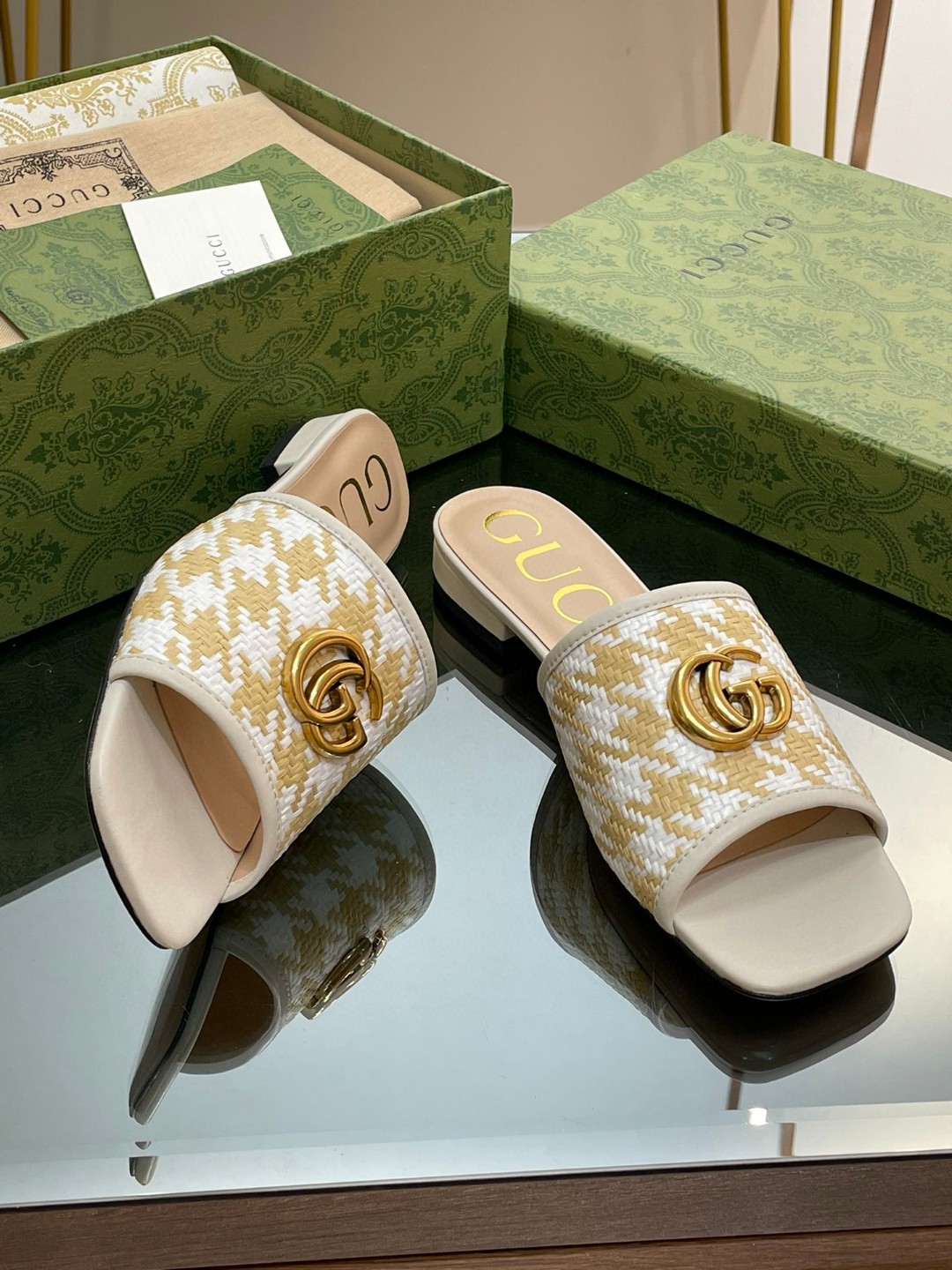 Gvc*1 Slide Sandal With Double G Beige For Women
