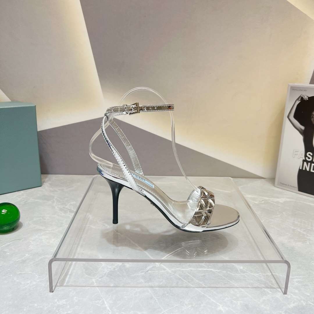 Pra*a Ankle Strap Pumps Silver For Women