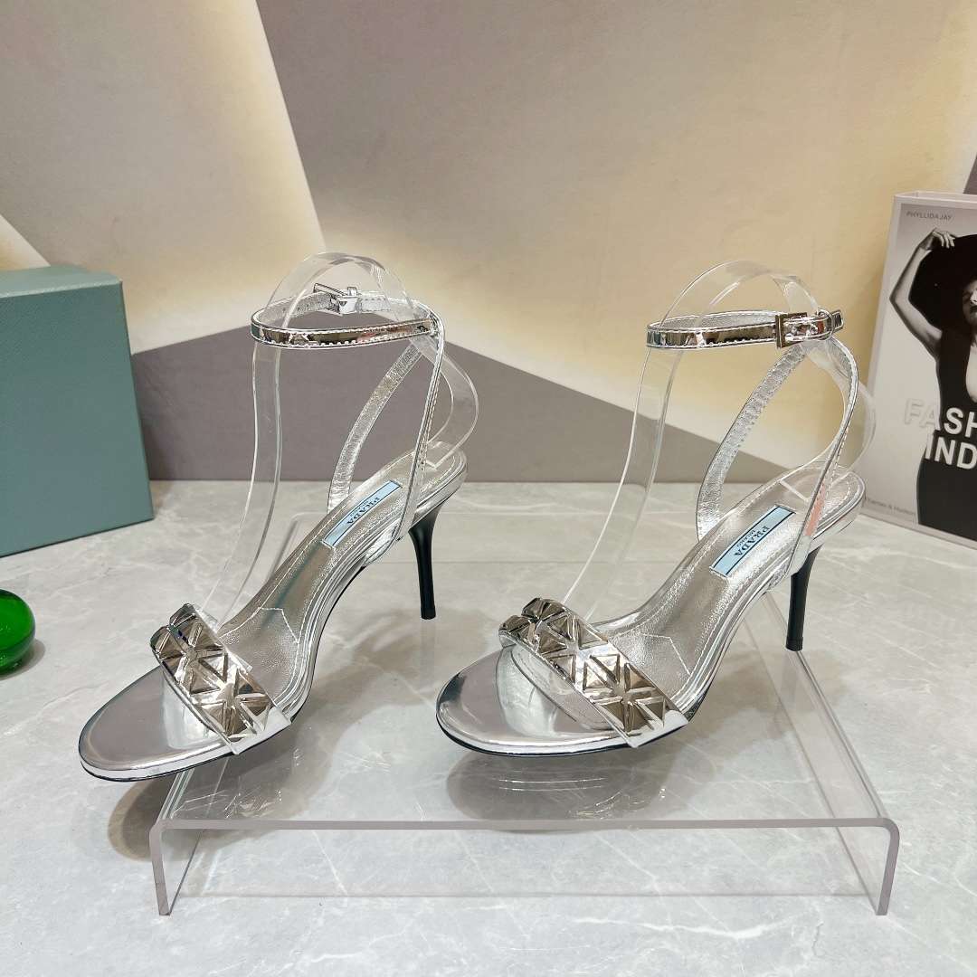 Pra*a Ankle Strap Pumps Silver For Women