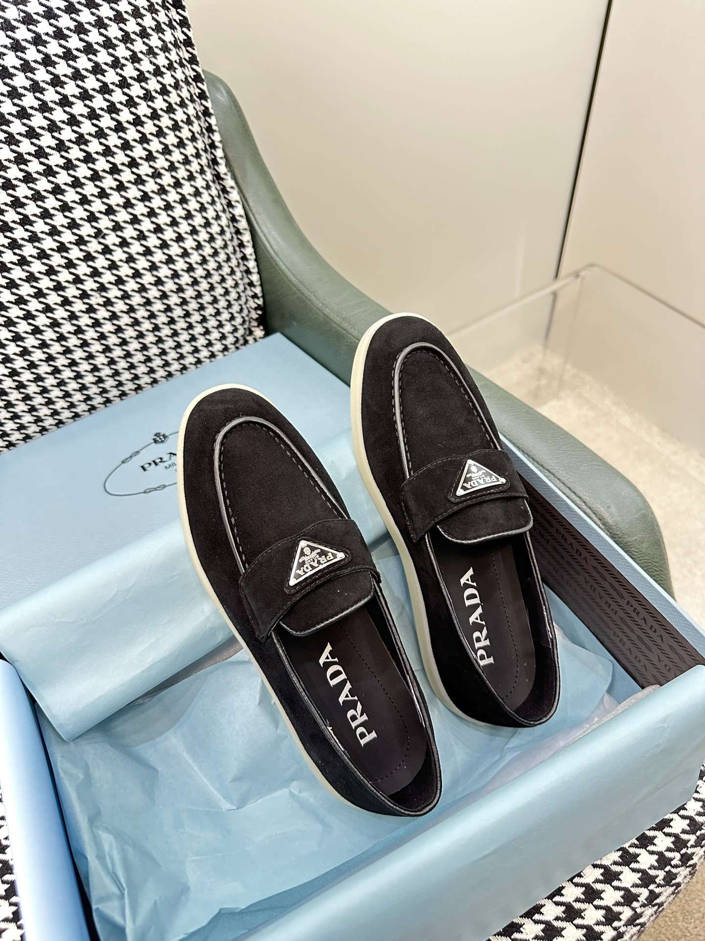 Pra*a Brushed Loafers Black For Women