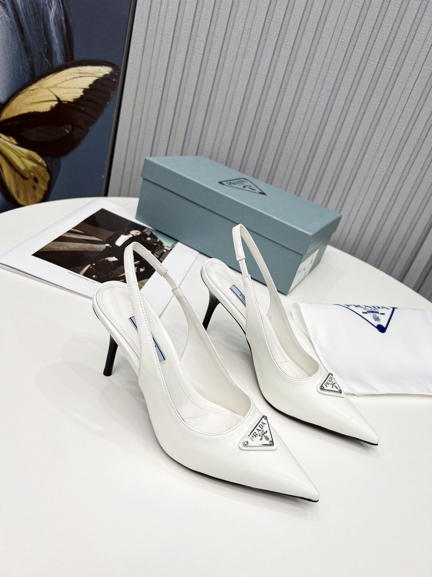 Pra*a Brushed Sling Pumps White For Women