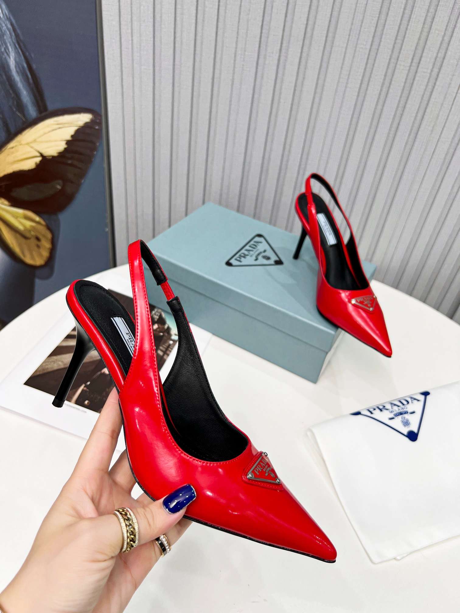 Pra*a Brushed Sling Pumps Red For Women