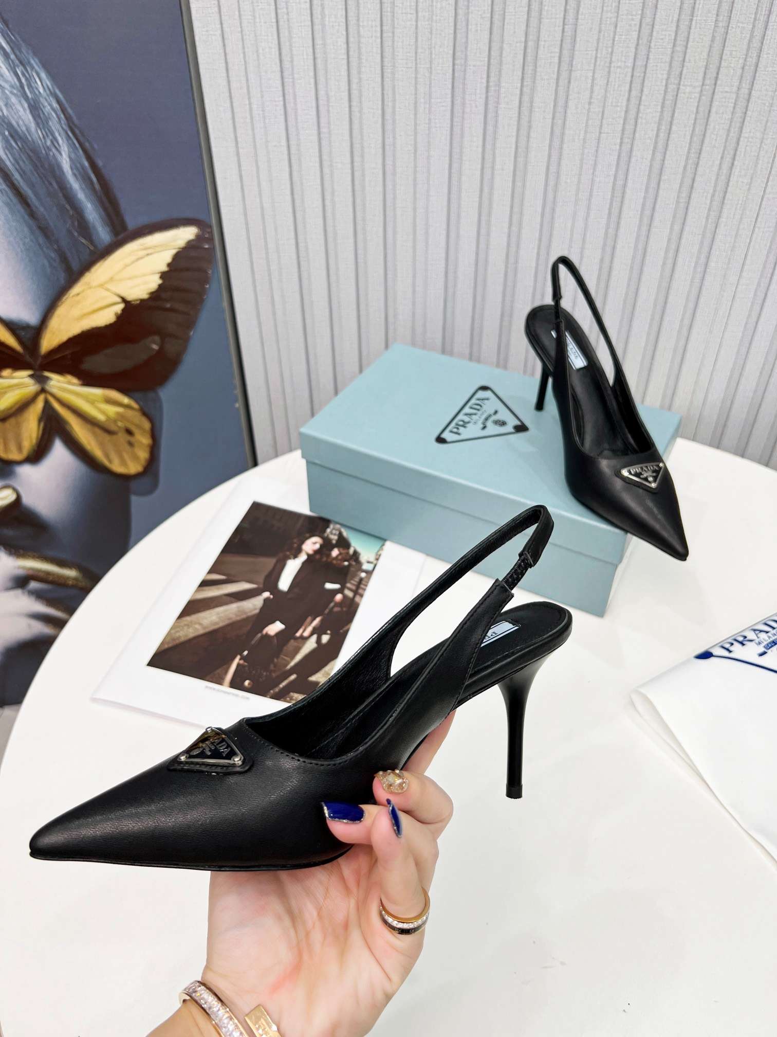 Pra*a Brushed Sling Pumps Black For Women