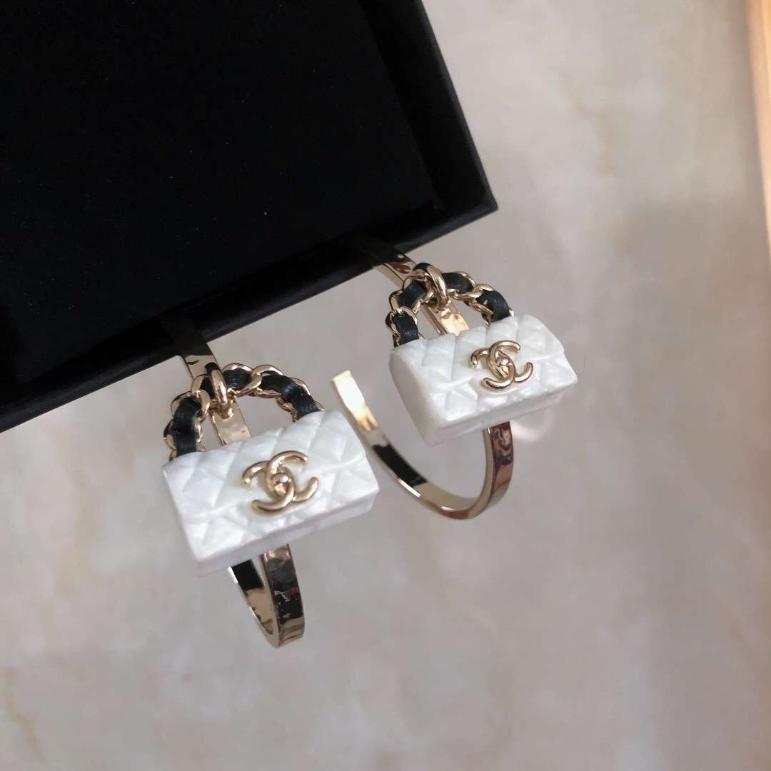 Ch**el Carrier Bag Earrings White For Women