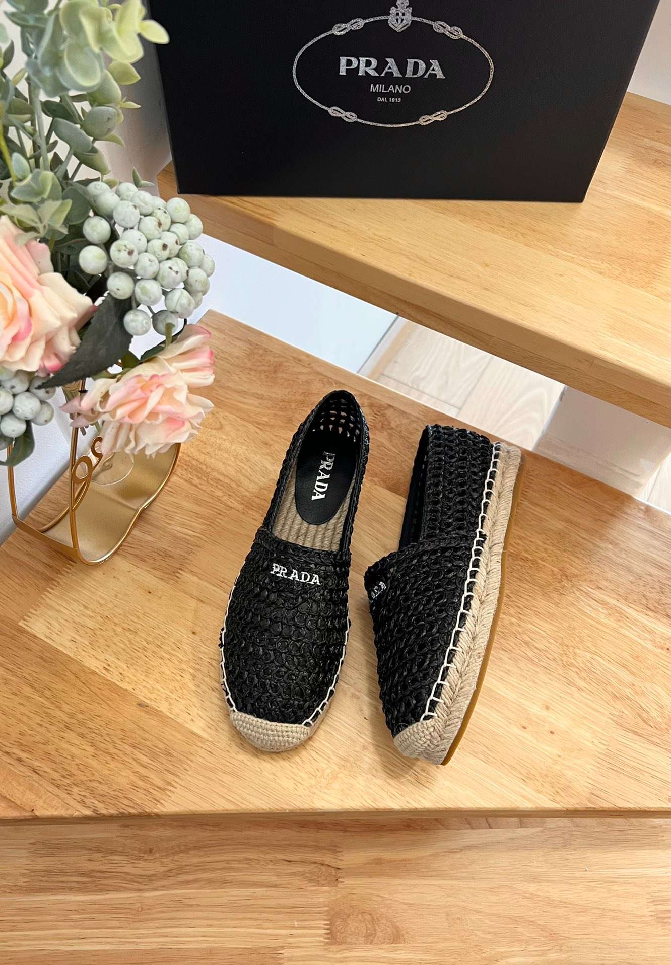 Pra*a Crochet Espadrilles Black For Women 1S055N_3LLQ_F0002_F_020